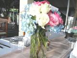 rose mix blue hotensia centerpiece
